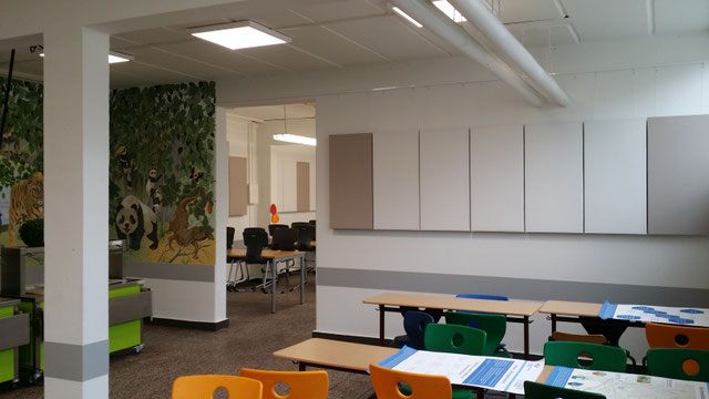 Robuster und abwischbarer Schallschutz / Schallabsorber im Speiseraum der Universitätsgrundschule Dresden